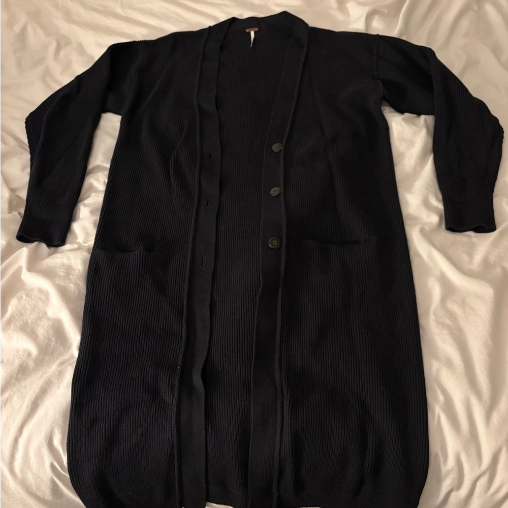 Free People Black Ribbed Cardigan XS